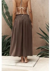 BOHEMAİ تنورة متوسطة الطول بنية اللون من Aninas بتفاصيل مطاطية