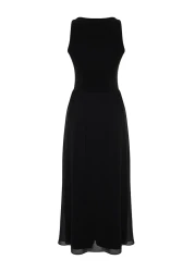  Collection Black Maxi Halter Collar Lined Knitted Woven Mixed Dress TWOSS24EL00143