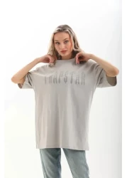 Viyamo تي شيرت رمادي للجنسين بنمط حجري كبير الحجم
