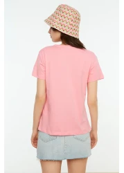  Collection تي شيرت وردي اللون مصنوع من القطن بنسبة 100% برقبة دائرية - TWOSS20TS0141