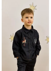 Fahhar Kids Navy Blue Denim Shirt Set