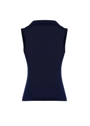  Collection Navy Blue Fitted/Fitted Polo Neck Stretchy Knitted Blouse Twoss24Bz00085
