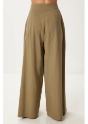 Happiness İstanbul Women's Khaki Linen Vest Pants Suit No00020