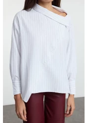  Collection Limited Edition White Collar Detailed Striped Woven Shirt Twoaw25Go00065