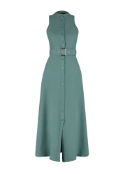  Collection فستان قميص منسوج متوسط الطول بحزام نعناعي TWOSS23EL01628