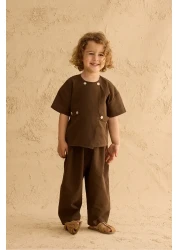 Fahhar Kids Double Button Trousers Suit Bitter Brown
