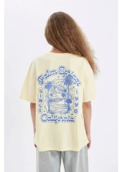 Defacto Oversize Wide Fit Crew Neck Back Printed Short Sleeve T-Shirt D4929Ax24Au