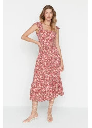  Collection Tile Floral Print Square Neck A-line Viscose Midi Woven Dress TWOSS20EL3331