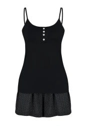  Collection Black 100% Cotton Polka Dot Button Detail Rope Strap Shorts Knitted Pajamas Set Thmss24Pt00335