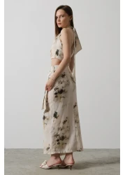  Collection Beige Tie Dye Patterned Wrap Midi Woven Skirt Twoss25Et00052