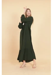 mervemoda Women's Khaki long sleeve full length Burgundy woven dress