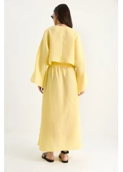 Bianco Lucci Women's Bat Sleeve Cropped Elastic Waist Slit Detail Skirted Muslin Suit 9280 60281002