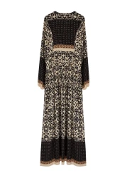  Modest فستان فيسكوز أسود منقوش - TCTSS24EB00221