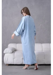 Miss Allos Women's Sequin Embroidered Wide Fit Long Denim Dress