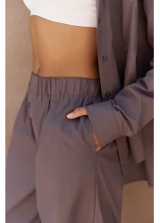 MAİ COLLECTİON Mirabella Brown Brown Shirt Pants Set