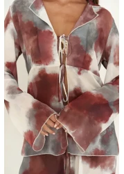 BOHEMAİ Saifudin Lacing Detailed Burgundy Shirt Pants Suit