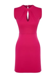  Collection Fuchsia Neckline Crepe Mini Skater Dress - Low Back Knitted, Twoss23El02015