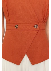  Collection Tile Woven Bone Button Detailed Double Breasted Blouse TWOSS20BZ0707