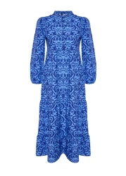  Modest Saks Patterned Half Placket Wide Fit Cotton Woven Dress TCTSS23EB00222