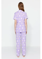  Collection Lilac Star Print Knitted Pajamas Set with Sleep Headband - Thmss21Pt0786