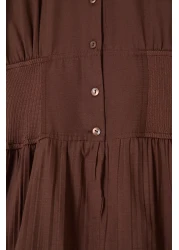  Modest فستان بني داكن بخصر مطاطي TCTSS25EB00016