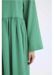 Defacto فستان طويل بأكمام طويلة ورقبة دائرية من القماش القطني - مقاس عادي E6597AX25SP