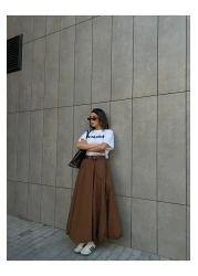 minaaise تنورة نسائية طويلة مبطنة باللون البني 29004