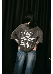 Sekizbiraltı Metallica and Justice for All Printed Oversize Unisex Washable Black Tshirt