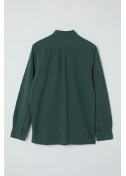  Collection قميص كاكي داكن للجنسين بقصة عادية - 100% قطن، مظهر كتان TMNSS23GO00099