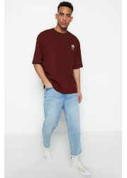  Collection تي شيرت قطني بني كبير الحجم بنمط الشرق الأقصى - TMNSS23TS00170