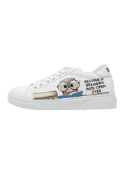 Dogo Unisex Kids Vegan Leather White Sneakers - The Wise Owl Design