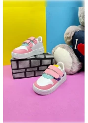 Nstil Unisex Children's Sports Shoes - White, Pink, Velcro, Double Stripe, Comfortable and Lightweight Zl001