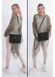 POLOGRAND London حقيبة كتف نسائية أصلية فاخرة من الجلد الناعم مكونة من 3 أقسام، موديل أنيق، حزام متقاطع قابل للتعديل، حقيبة كتف سوداء