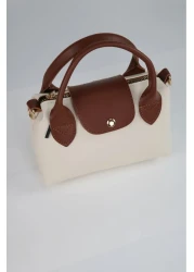 Home Women's Faux Leather Handle Small Size Hand and Shoulder Bag Cream