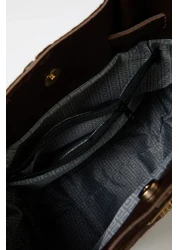  Shoes Dark Brown Suede Tote Shoulder Bag with Handle and Cross Strap Takaw25Oc00013