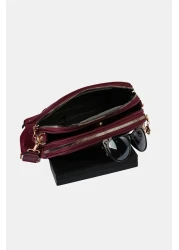 Les Crioch حقيبة كتف نسائية يومية من الجلد الساتان ذات 3 أقسام باللون العنابي مع حزام عمودي قابل للتعديل