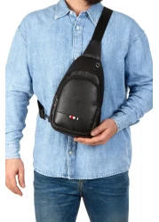 Newish Polo حقيبة كروس جلدية للجنسين، حقيبة صدر، حقيبة كتف ذات وجهين، مع منفذ سماعة رأس، حقيبة بودي باج يوميًا