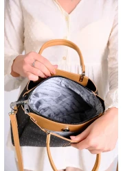 Just Polo Women's Black Tan Just & Polo Patterned Snap and Zipper Closure Shoulder and Hand Bag