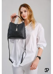 Just Polo Original Women's New Season 4 Compartment Luxury Soft Leather Lock Detailed Cross Column Strap Shoulder Bag