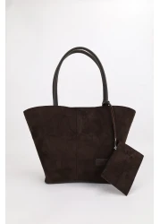 NOTHING Bitter Brown Suede Women's Bag - with Wallet, Makeup Bag, Lined, Large Size Hand and Shoulder Bag, Rosa