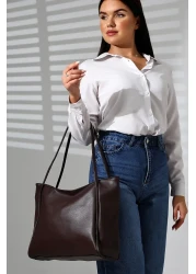 Bagzone Big Size Soft Leather and Linen Bag Model