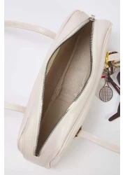  Shoes Women's Mini Bowling Shoulder Bag with Beige Dog and Baseball Figures Charm Detail Takss25Oc00021