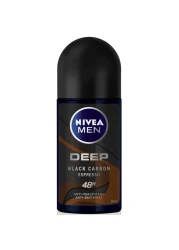 NIVEA MEN Antiperspirant Roll-on for Men DEEP Black Carbon Espresso Scent 50ml Pack of 2