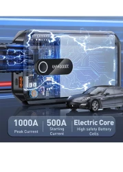 1000A UltraSafe Car Battery Jump Starter, 12V Battery Pack, Portable Charger with Jumper Cables for 4.0L Gasoline &amp; 2.5L Diesel Engines, Built-in 10000mAh Power Bank, Compact &amp; Reliable.