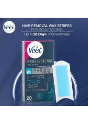 Veet Professional Hair Removal Easy-Gel Legs &amp; Body Wax Strips With Almond Oil For Sensitive Skin Perfect Finish Wipes With Argan Oil Up To 28 Days Of Smoothness, 20 Wax Strips