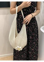 Yogodlns Hollow Out Weave Bag Bohemian Style Beach Handbag Hollow Tote Bag Large Capacity Slouchy Style Beach Bag Shopping Women Casual Beach Bag Large Capacity Crochet Flower Tote Bag Fashion Tote Ha