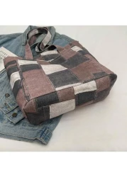 Canvas Denim Printed Tote Bag Multi Pockets Shoulder Handbag Fashion Denim Backpack For Women