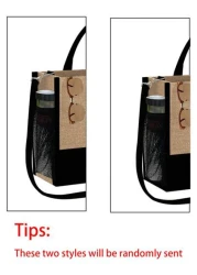 طقم حقيبة كتف بطباعة رسائل شاطئية من كتان بسيط، حقيبة تسوق بقايا صالحة لإعادة الاستخدام وحقيبة مكياج، حقيبة ه