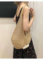 Hollow Out Weave Straw Bag Bohemian Beach Handbag Hollow Tote Bag Large Capacity Shopping Beach Bag Fashion Hollow Out Weave Straw Bag Beach Handbag Bohemian Style Beach Bag Slouchy Style Large Capaci