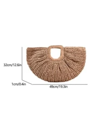 1pc Large Capacity Khaki Tote Bag Woven Straw Open Top Round Bag For Travel Vacation Beach Summer Straw Beach Bag For Women Vacation Essentials Perfectly Matching With Beach Accessories Women